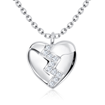 Broken heart Shaped with CZ Silver Necklace SPE-5269